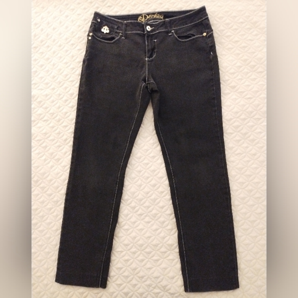 Dereon Embellished Charcoal Straight Leg Stretch Low Rise Vintage Y2K Jeans